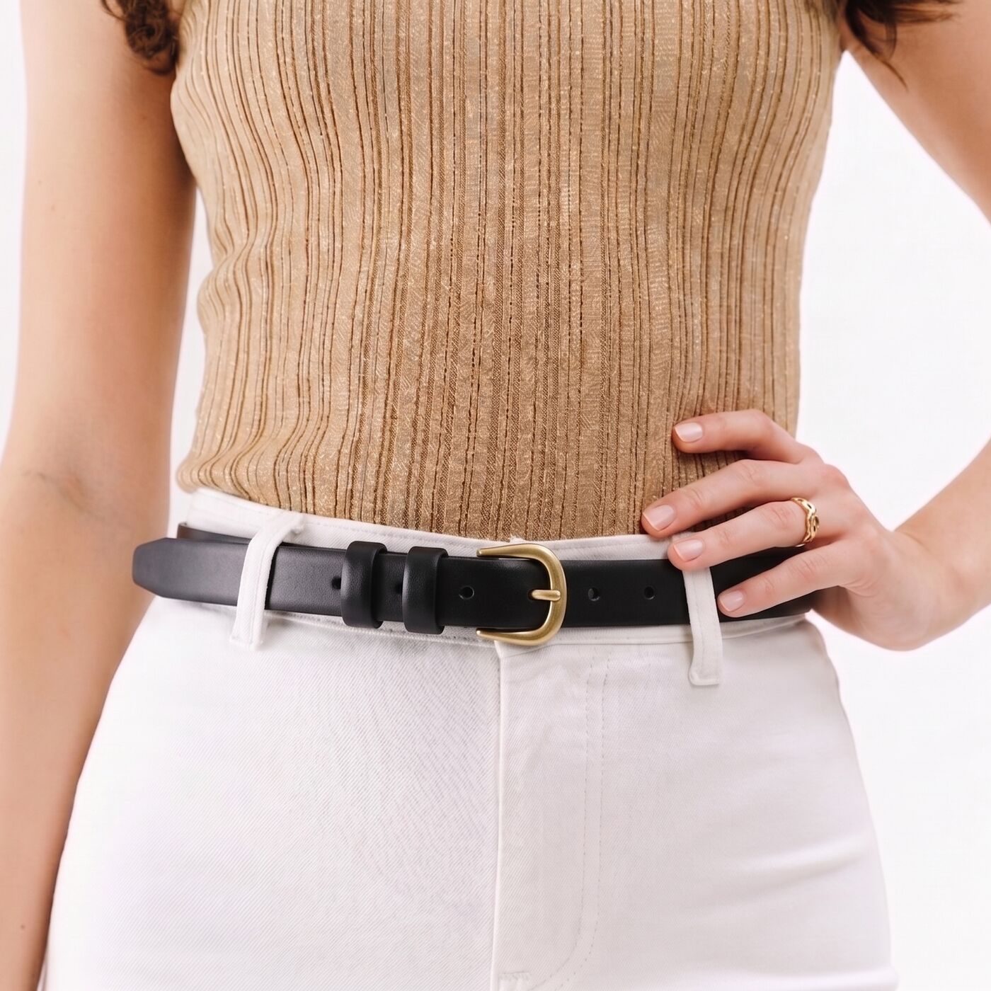 Women's Slim Double Loop Leather Belt - Image 11