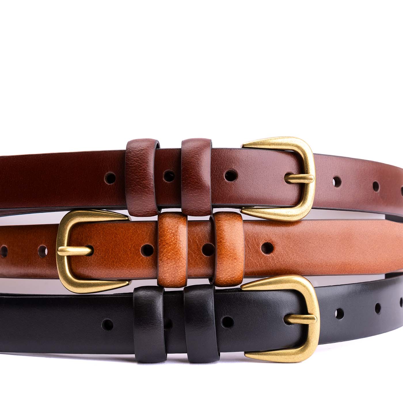 Women's Slim Double Loop Leather Belt - Image 8